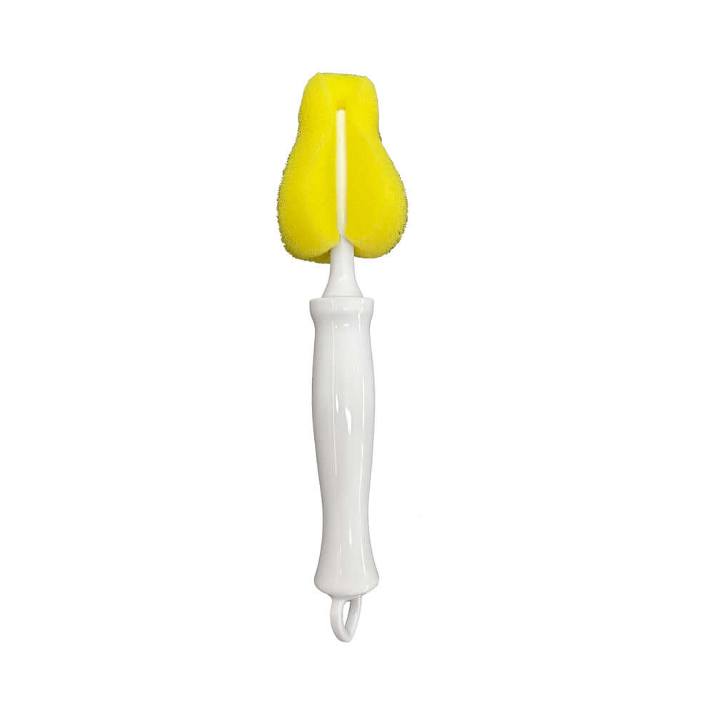 Delite Masturbator with Tongue Action White showing a yellow applicator with a white handle for intimate pleasure.