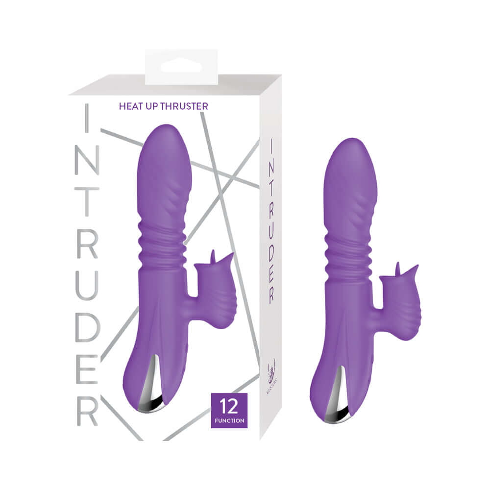 Intruder Heat Up Thruster Purple product packaging with a dynamic design and features for intimate stimulation.