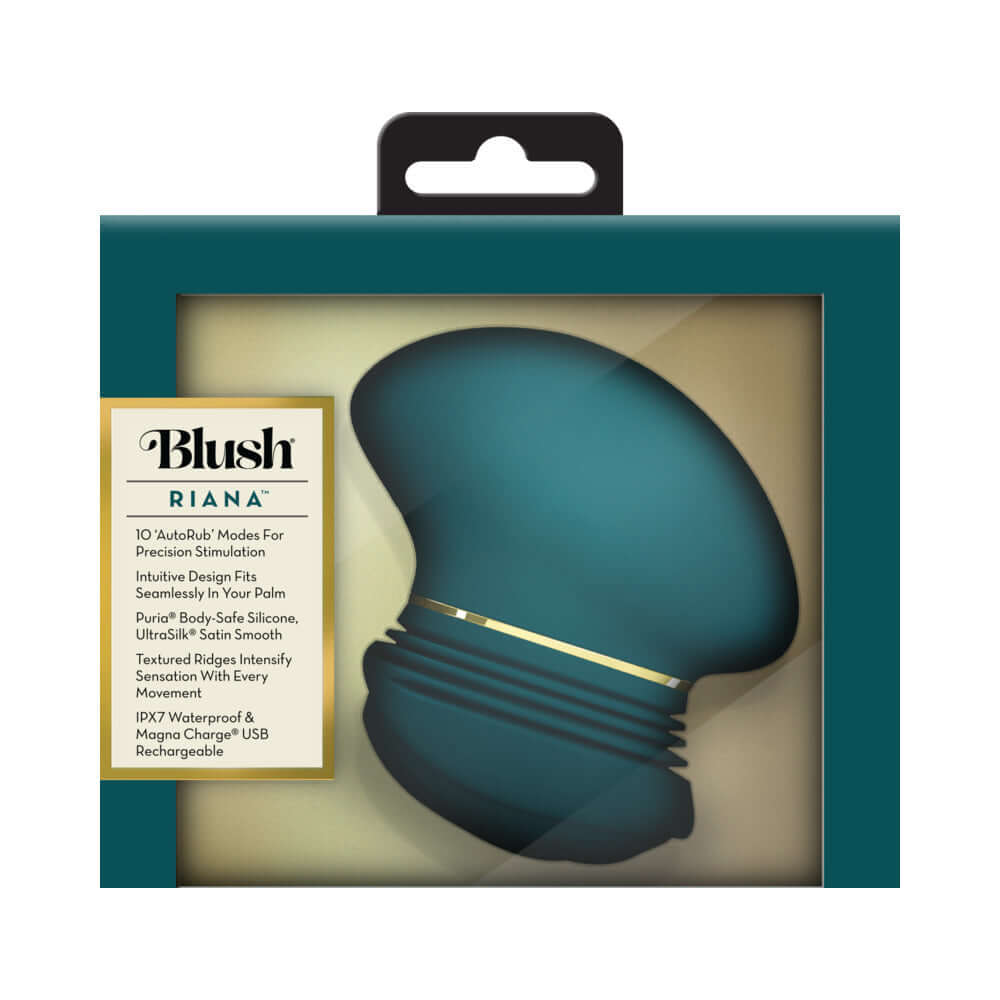 Blush Collection Riana Dark Teal clitoral stimulator packaging with AutoRub technology for precision stimulation.