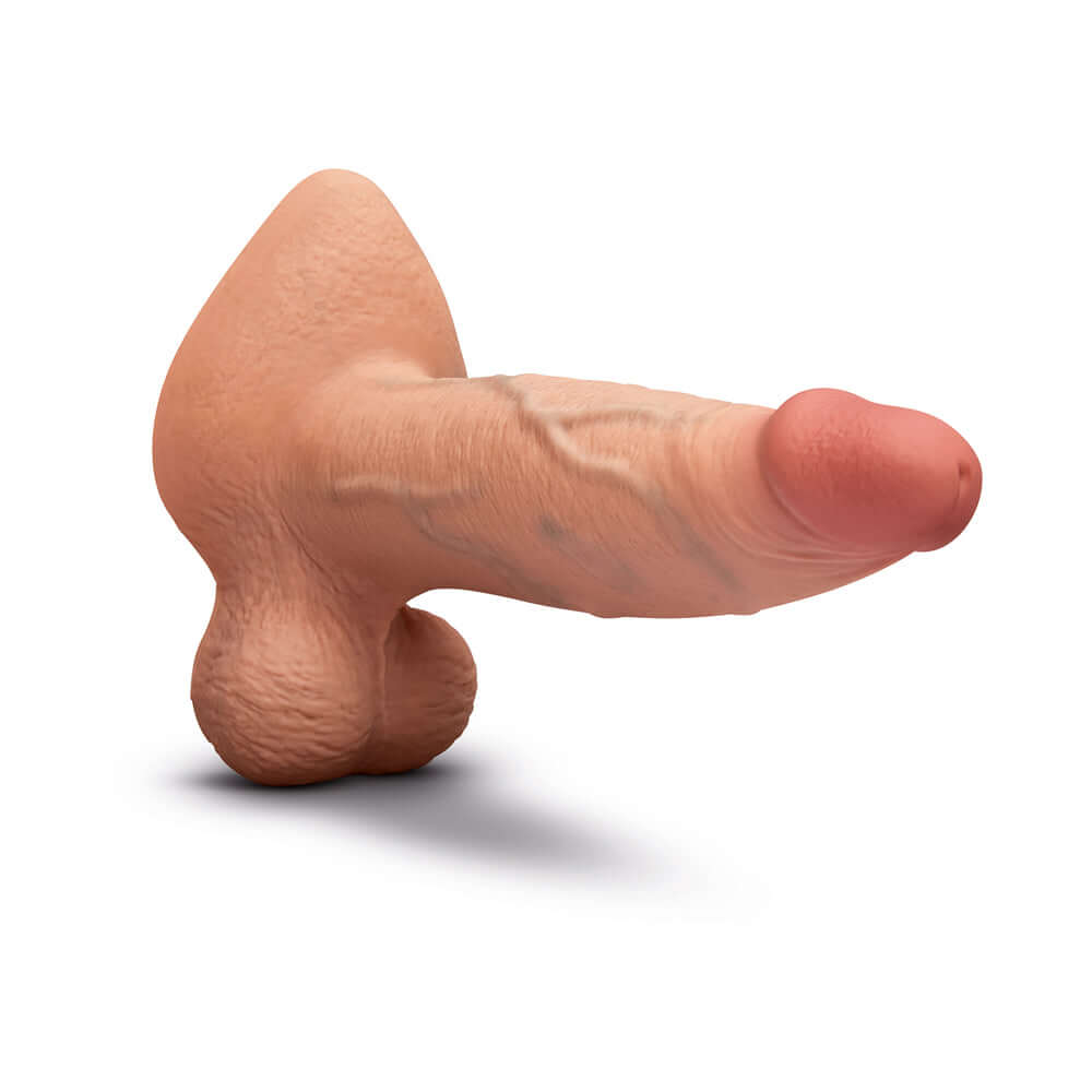 b-Vibe Slipskin Realistic Silicone Dildo 8 inch Girthy Mocha showing detailed texture and lifelike design.