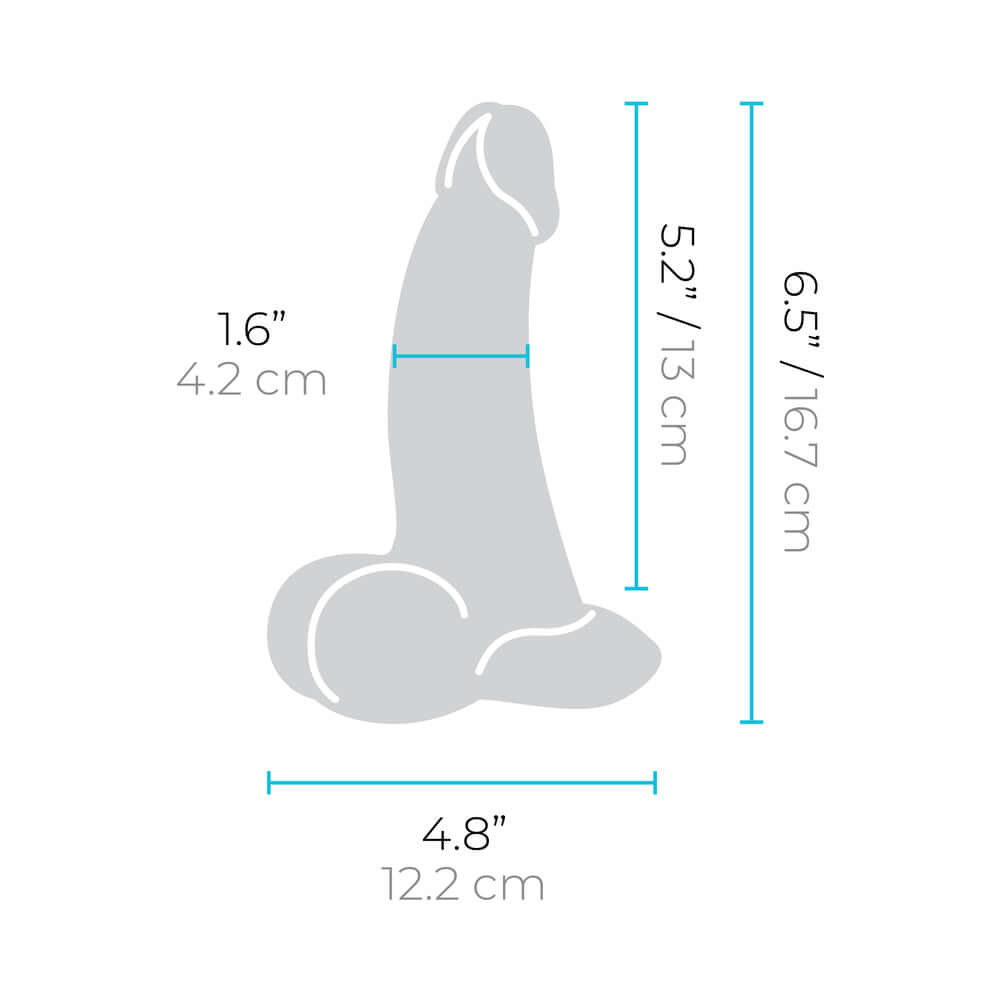 b-Vibe Slipskin Realistic Silicone Dildo 6.5 inch Curved Mocha dimensions illustration