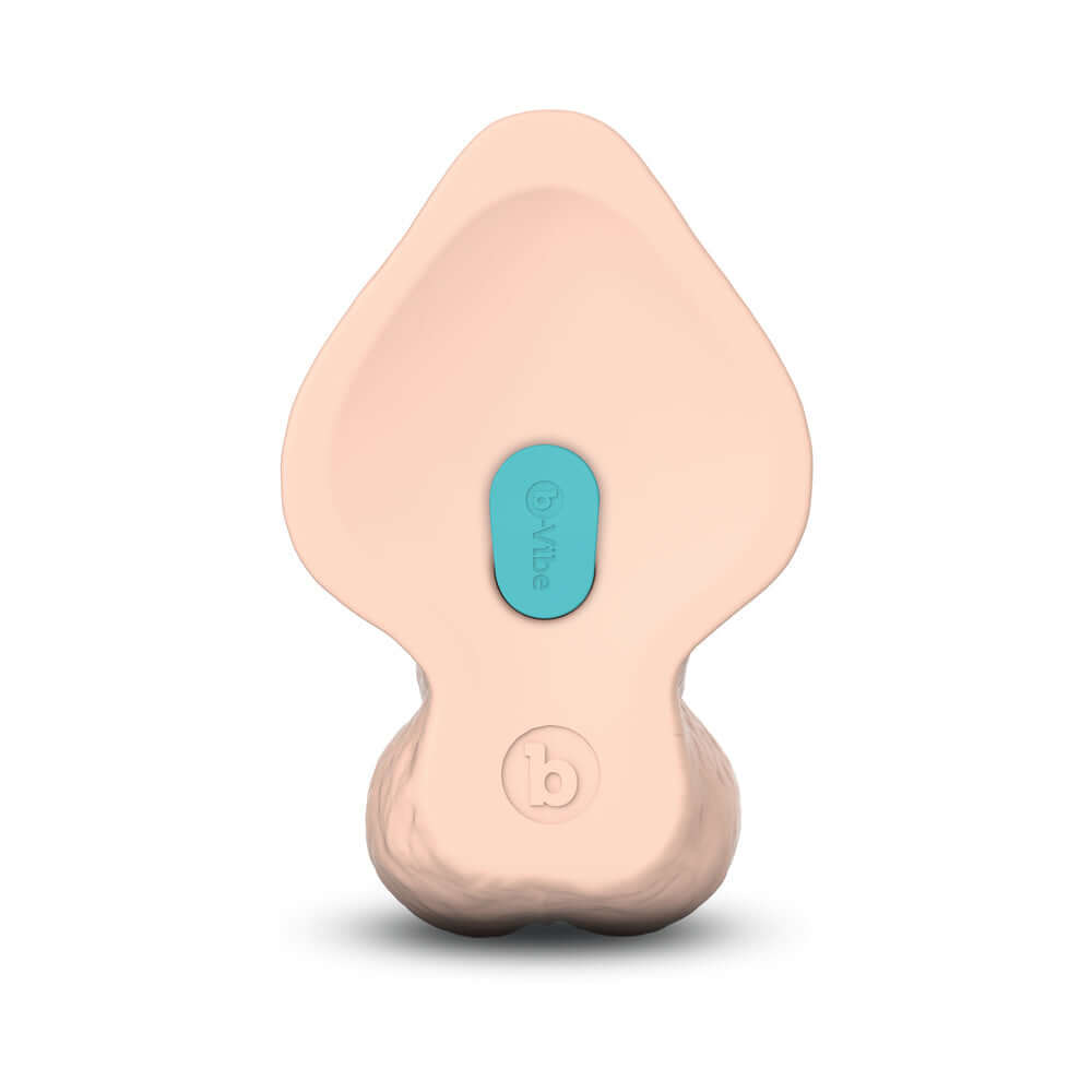 b-Vibe Slipskin Realistic Silicone Dildo 10 inch Curved Cream showing the textured base and control button.