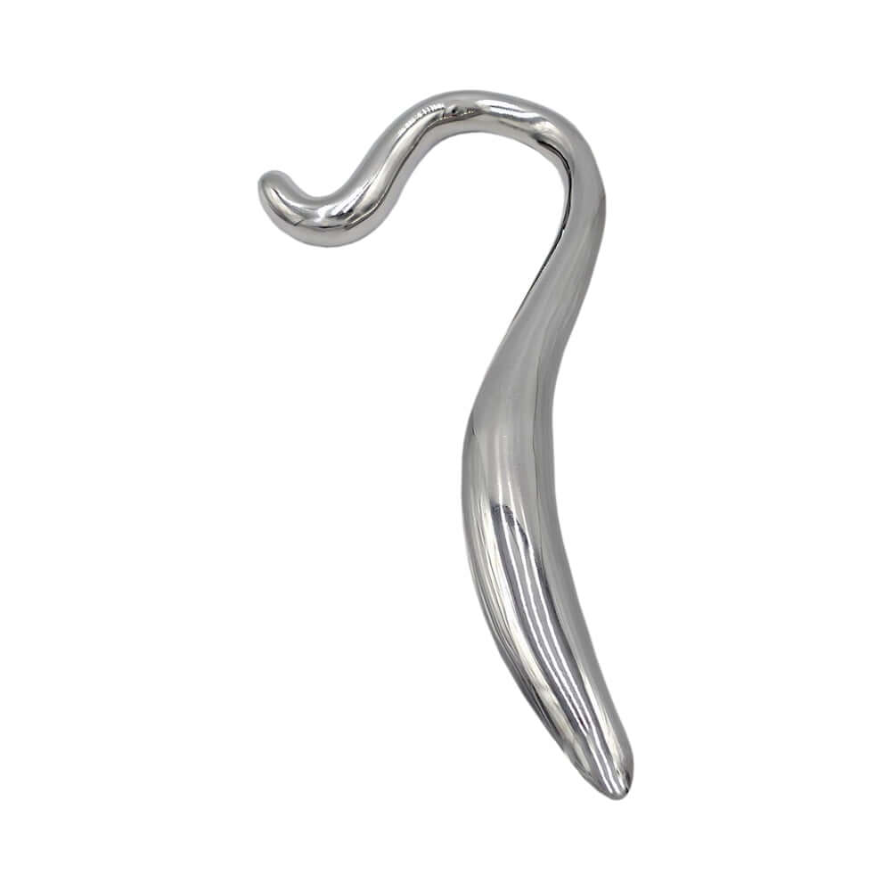 Rouge Stainless Steel Hollow Curved Wand In Case on a white background, showcasing its sleek design and smooth finish.