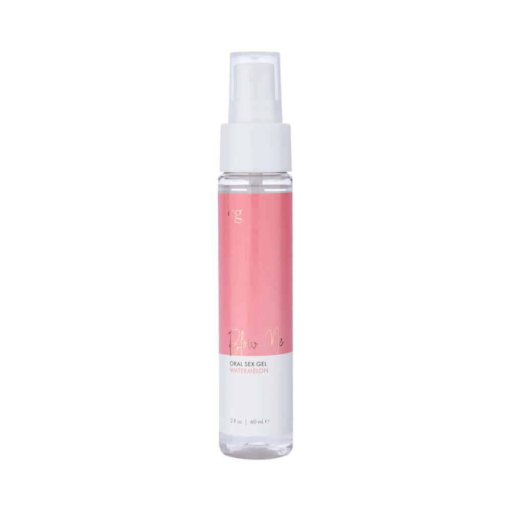 CG Blow Me Oral Sex Gel Watermelon 2 Oz product in a sleek spray bottle with a pink label.