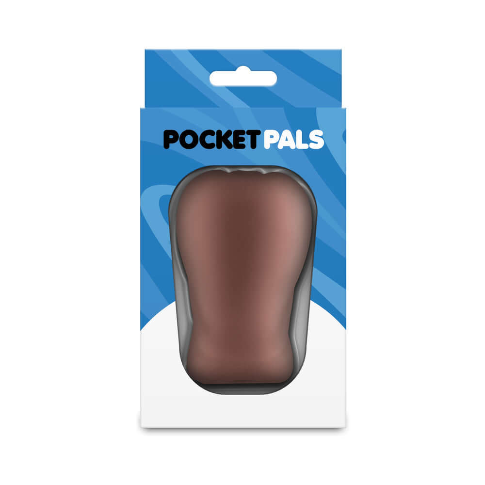 Pocket Pals Anal Stroker Brown in packaging showcasing its lifelike design and compact size.