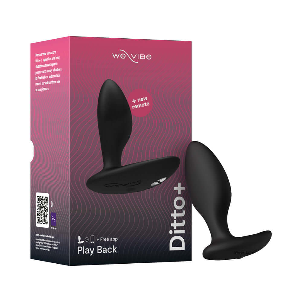 We-Vibe Ditto Plus Remote Control Vibrating Anal Plug Black with packaging featuring sleek design and user-friendly interface.