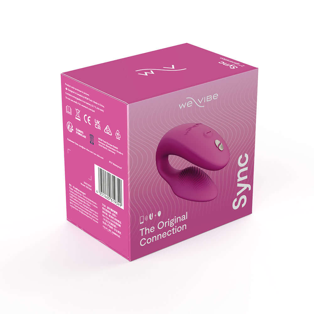 We-Vibe Sync 2 Remote Control Couples Vibrator Rose product packaging box showing features and branding.