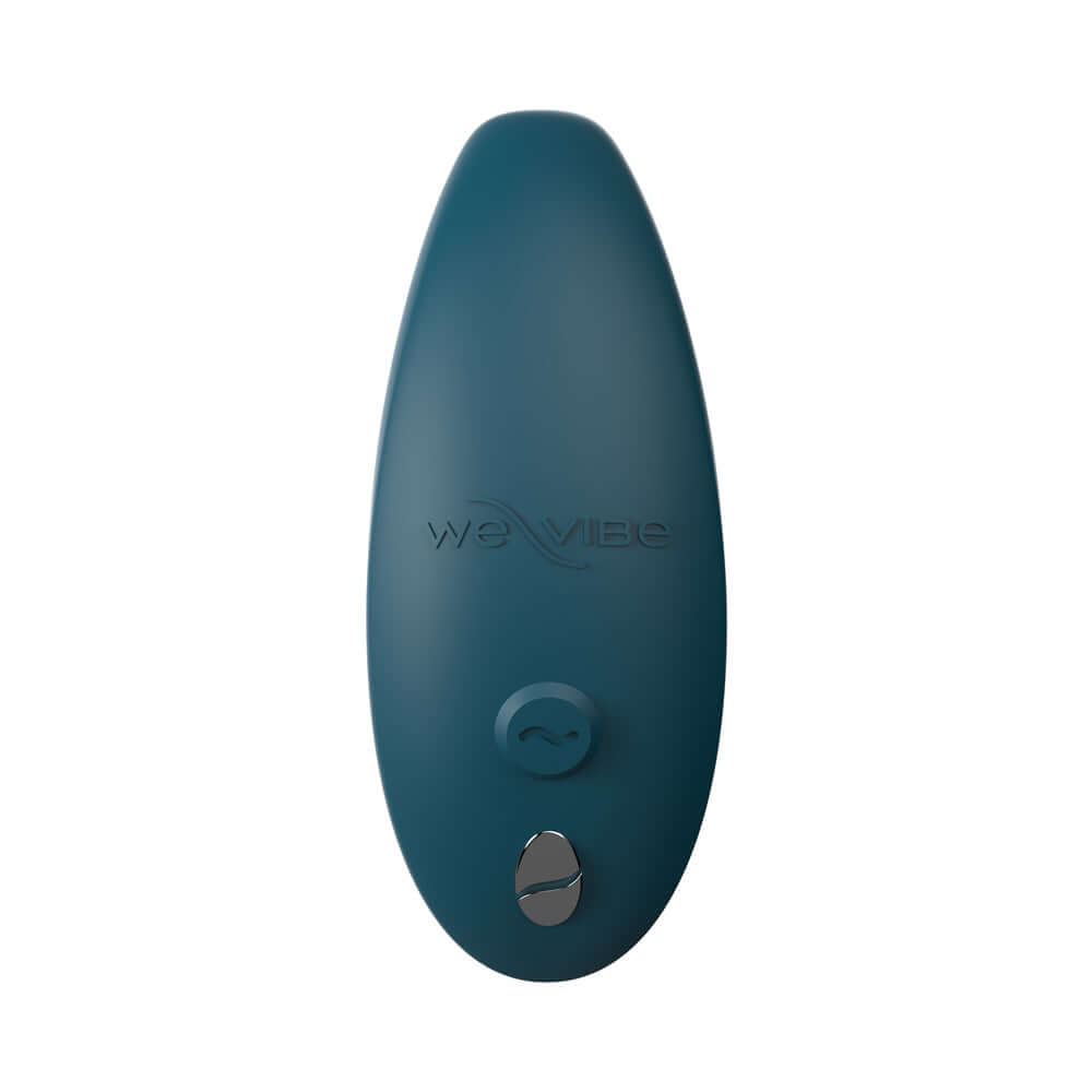 We-Vibe Sync 2 Remote Control Couples Vibrator Green Velvet top view with button and sleek design.