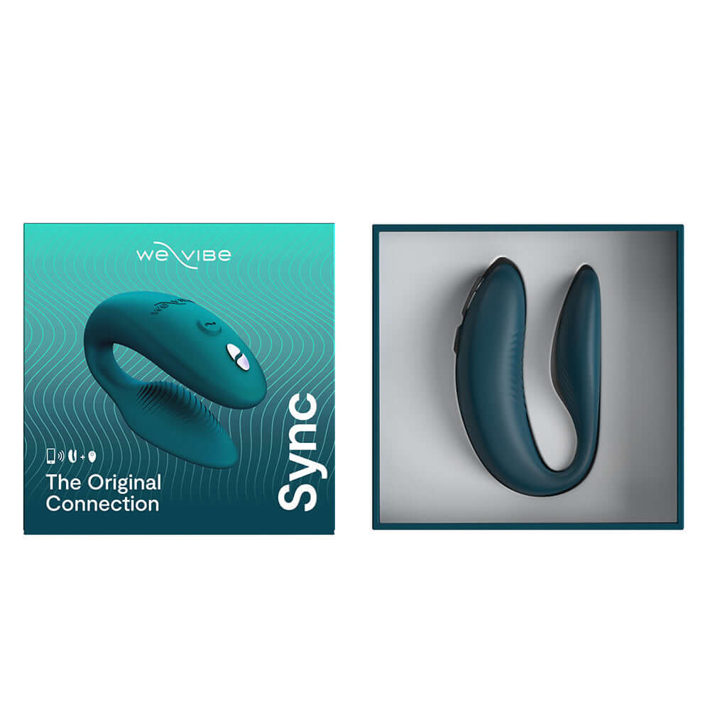 We-Vibe Sync 2 Remote Control Couples Vibrator Green Velvet packaging and product view.