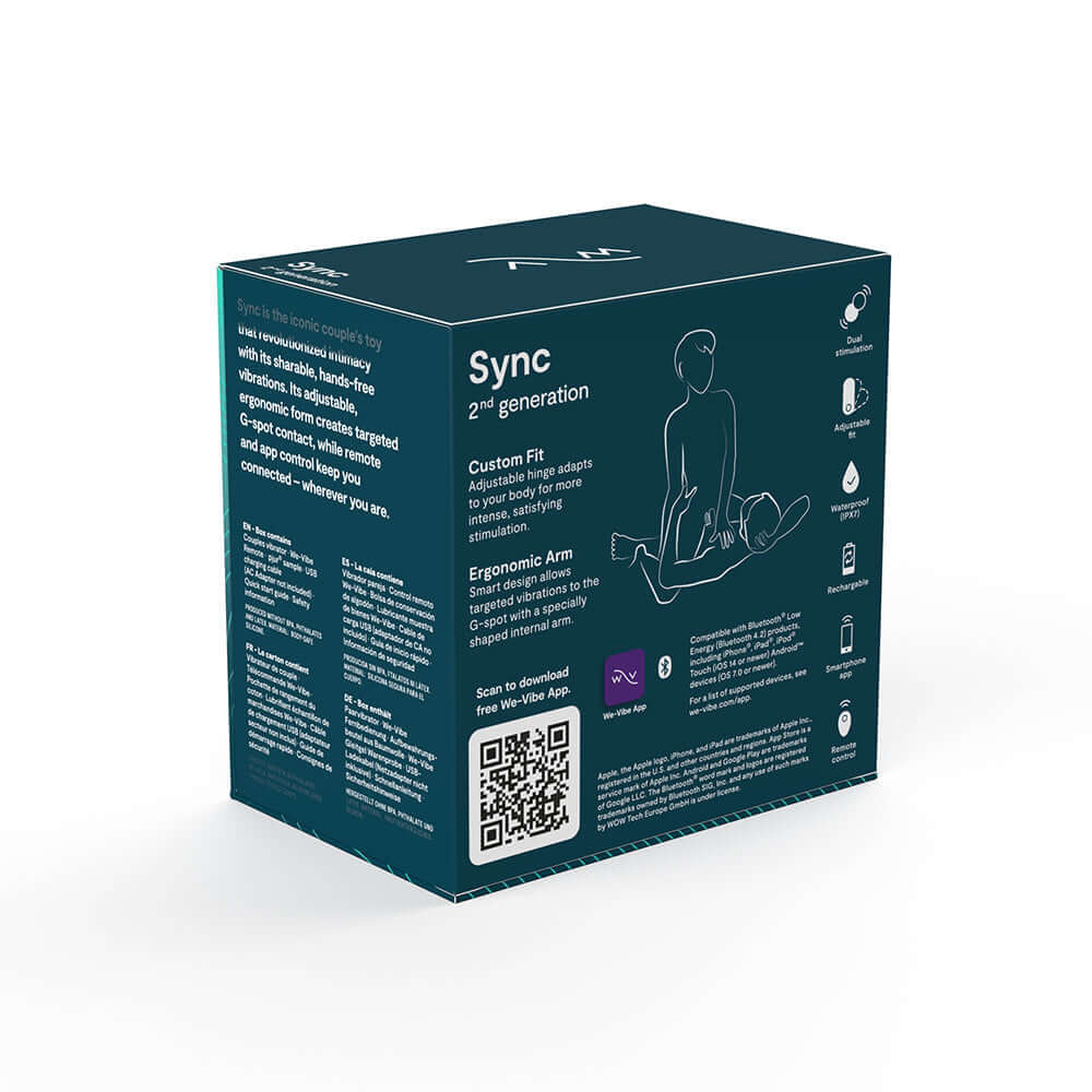 We-Vibe Sync 2 Remote Control Couples Vibrator Green Velvet packaging showcasing custom fit and ergonomic design.