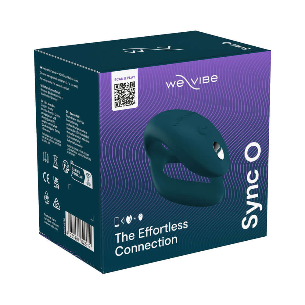 We-Vibe Sync O Remote Control Couples Vibrator Velvet Green packaging box showcasing design and features.