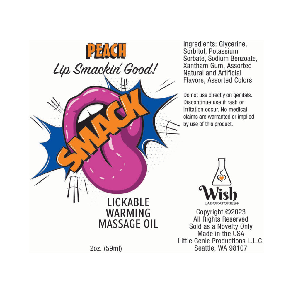 Smack Lickable Massage Oil 3 ml Pouch Peach packaging, featuring juicy peach flavor and playful design.