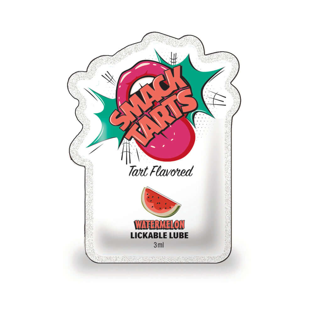 Smack Tarts Lickable Lube Sour Watermelon 3 ml Pouch with colorful packaging and watermelon graphic.