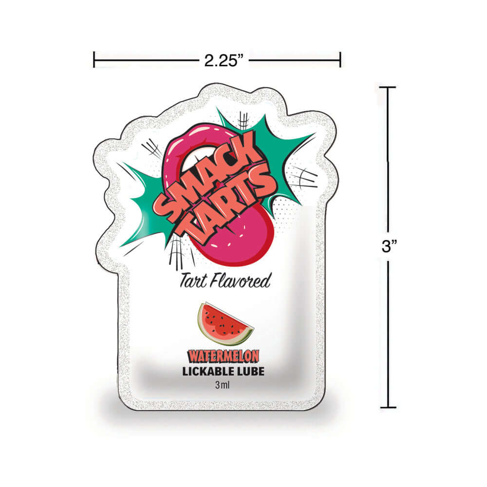 Smack Tarts Lickable Lube Sour Watermelon 3 ml Pouch packaging featuring tart flavor and watermelon design.