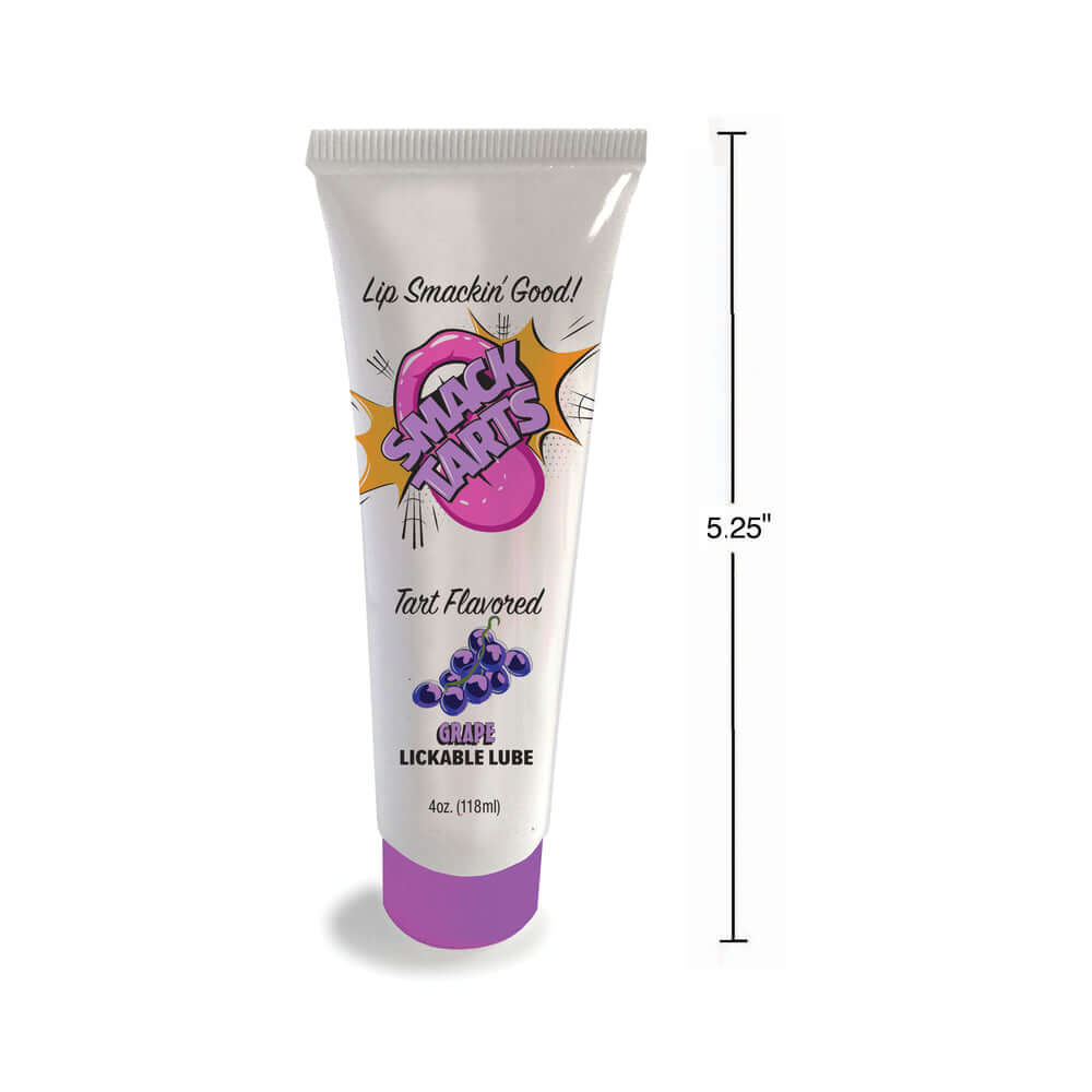 Smack Tarts Lickable Lube Sour Grape 2 Oz tube with colorful design and measurements.