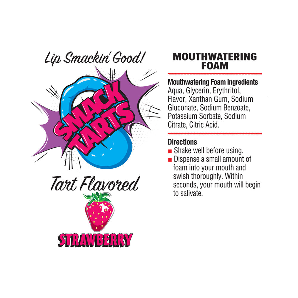 Smack Tarts Mouthwatering Foam Sour Strawberry 2.7 Oz product label and ingredients overview.