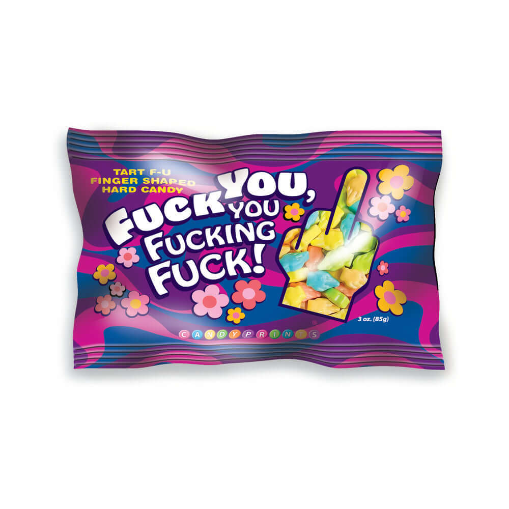 Fuck You You Fucking Fuck 3 Oz Hard Candy Bag featuring colorful finger-shaped hard candies in a playful package.
