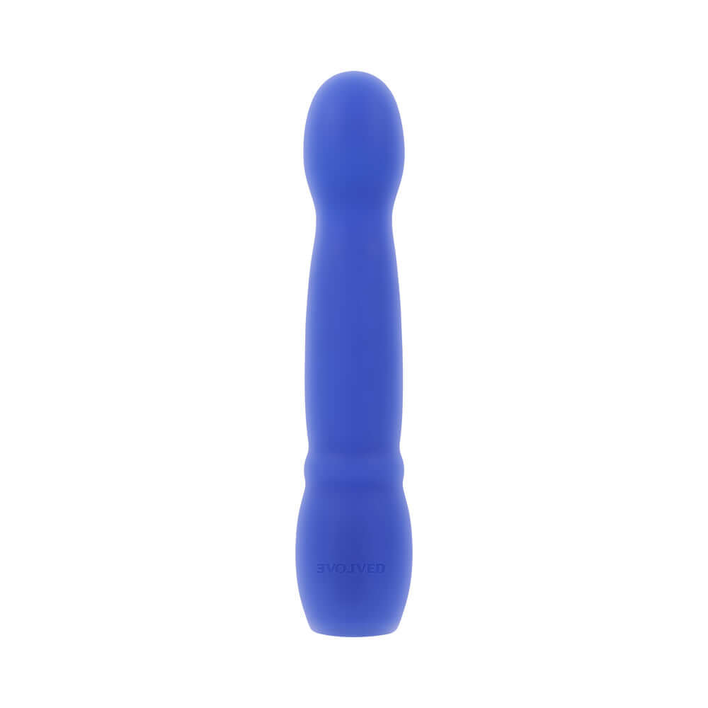 Evolved Disco Diva Blue Internal and Clitoral Stimulation vibrator in blue silicone, designed for internal and clitoral pleasure.