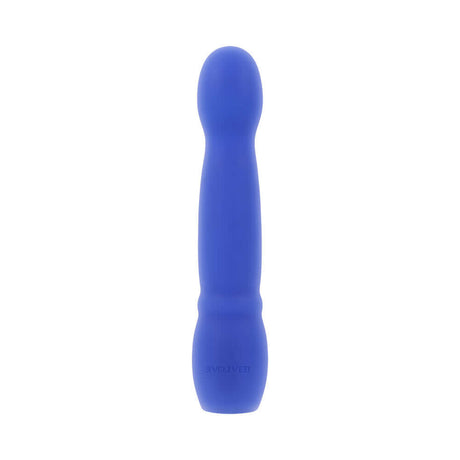 Evolved Disco Diva Blue Internal and Clitoral Stimulation vibrator in blue silicone, designed for internal and clitoral pleasure.