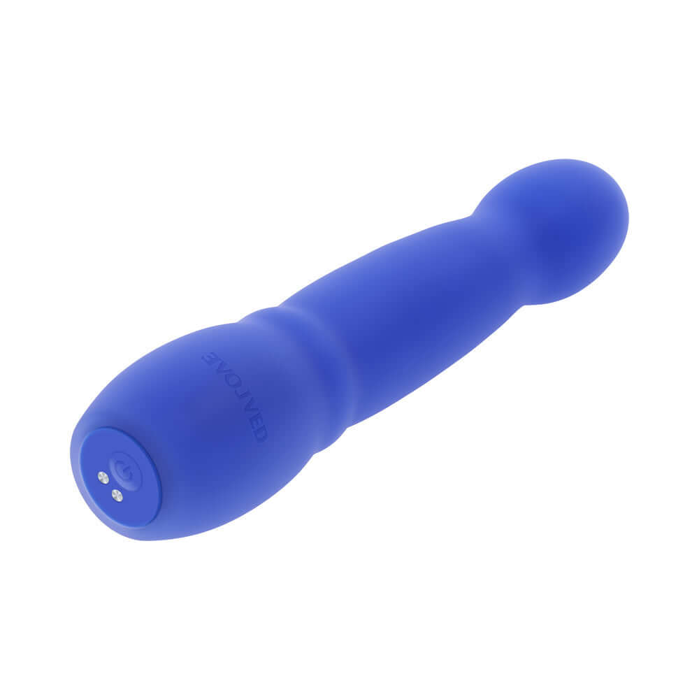Evolved Disco Diva Blue Internal and Clitoral Stimulation vibrator in a vibrant blue color, designed for powerful pleasure.