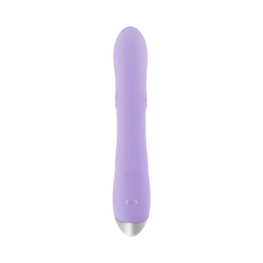 Spinderella Rechargeable Silicone Rabbit Vibrator Purple front view showcasing its sleek design and soft silicone material.