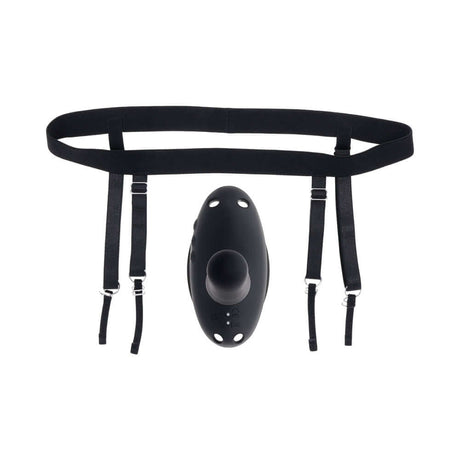 Evolved Come Closer G-spot Massager with Remote Black in black color with adjustable harness straps.