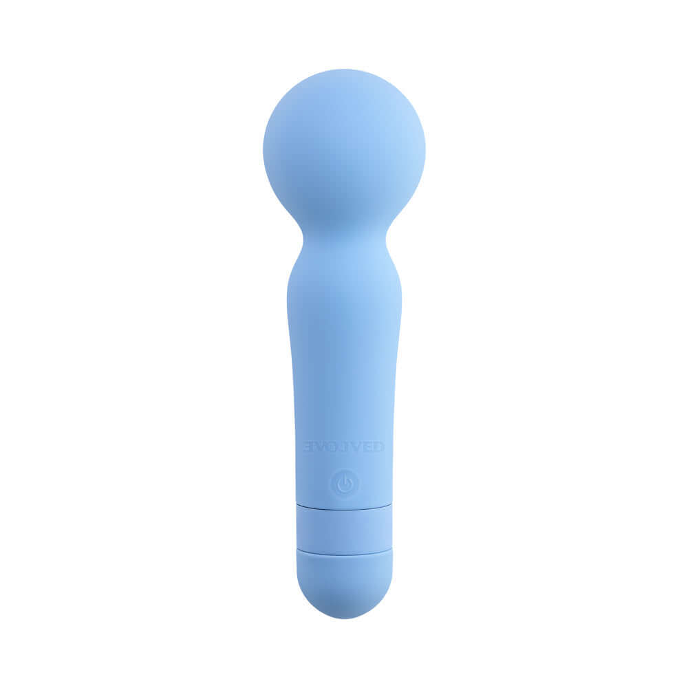 Iris Rechargeable Silicone Wand Blue with a smooth, ergonomic design for targeted stimulation in a soft blue hue.