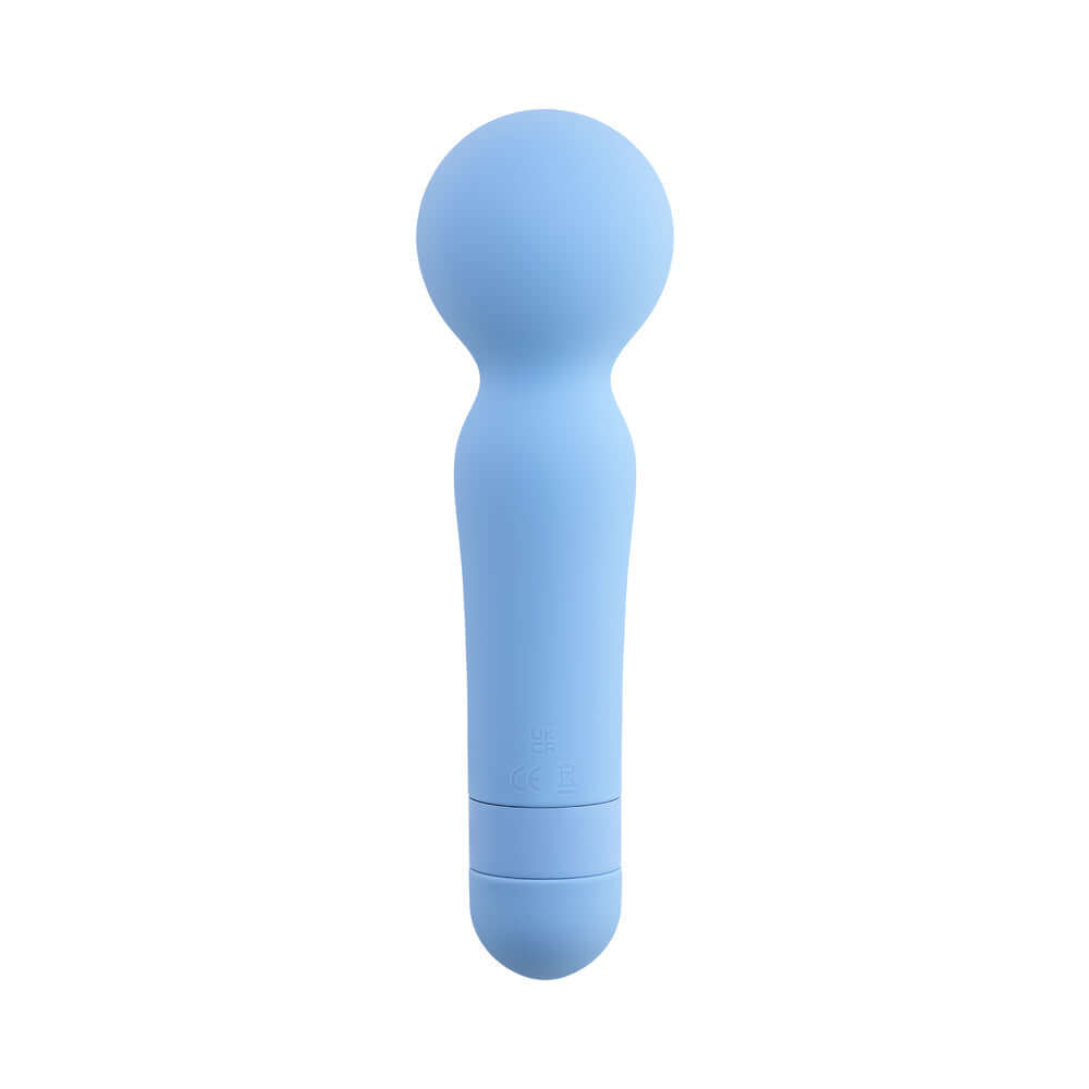 Iris Rechargeable Silicone Wand Blue, a compact blue wand massager with a soft silicone finish and ergonomic design.