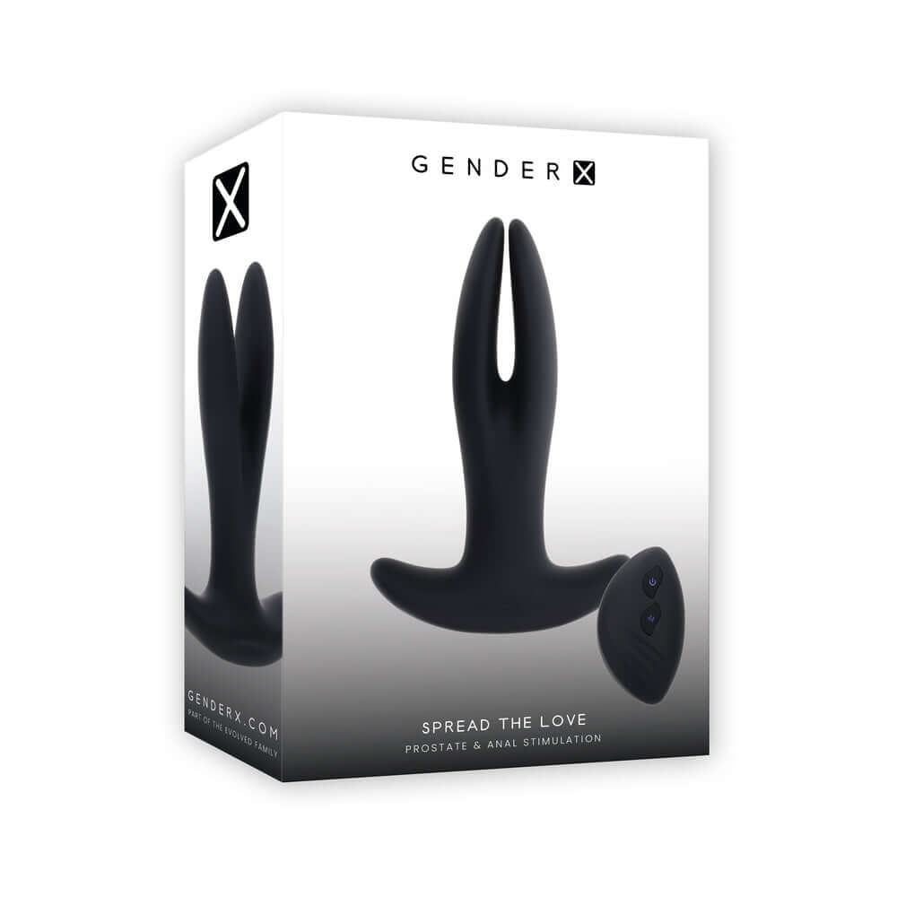 Gender X Spread The Love Prostate Massager Black packaging showcasing innovative design for prostate and anal stimulation.