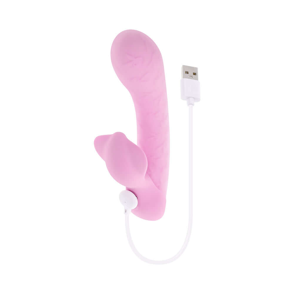 Playboy Pleasure Rabbit Party Vibrator Petal in pink with USB charging cord for dual stimulation