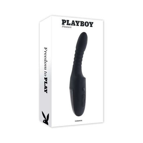 Playboy Overdrive Powerful Thrusting Vibrator in sleek packaging showcasing its powerful design for ultimate pleasure.