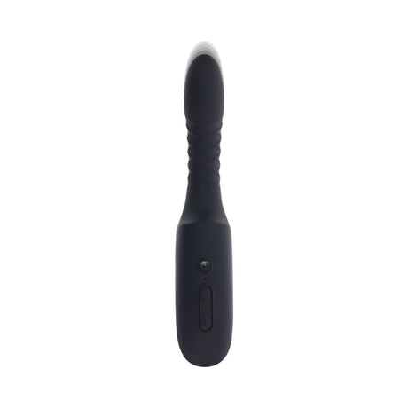 Playboy Overdrive Powerful Thrusting Vibrator in sleek black design with a textured grip and control button.
