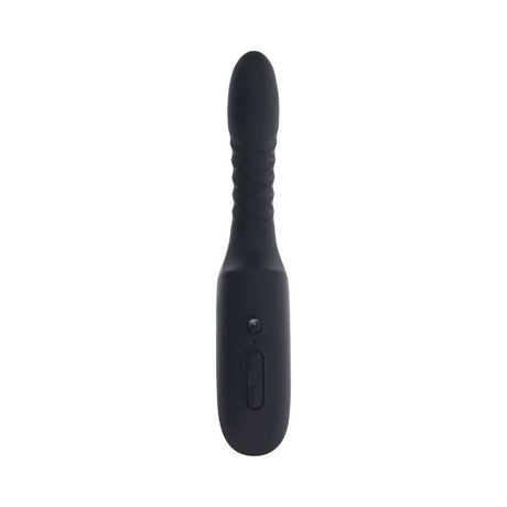 Playboy Overdrive Powerful Thrusting Vibrator in sleek black design with textured grip and control button.