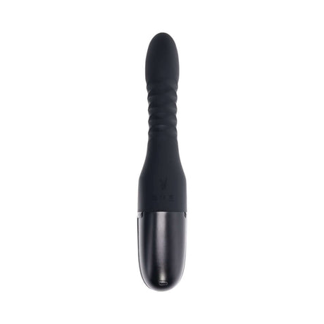 Playboy Overdrive Powerful Thrusting Vibrator in sleek black design with textured grip and smooth finish.