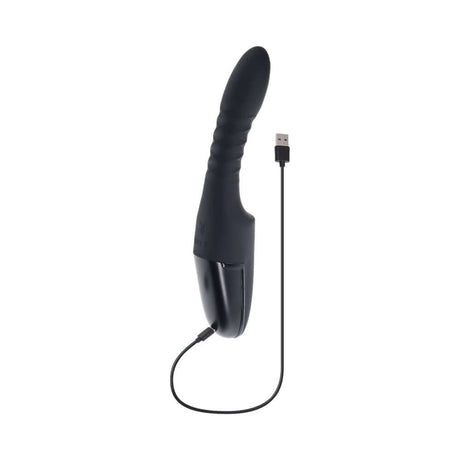 Playboy Overdrive Powerful Thrusting Vibrator with USB charging cable, designed for intense pleasure and thrusting action.