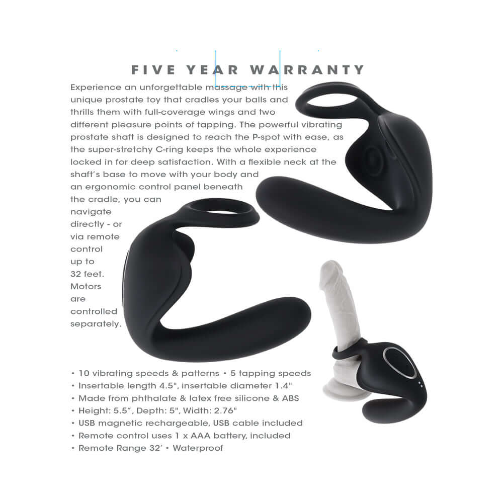 Zero Tolerance Ballin Out Black prostate massager with vibrating shaft and flexible wings for enhanced pleasure.