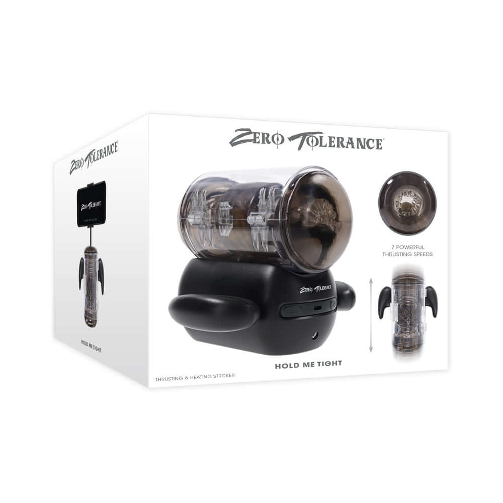 Zero Tolerance Hold Me Tight Stroker Black packaging with detailed product features and specifications.