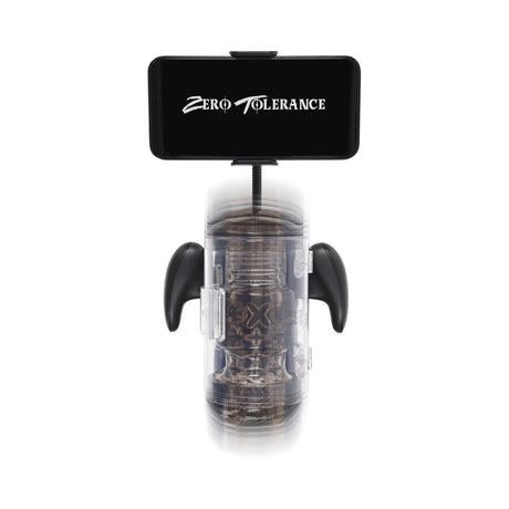 Zero Tolerance Hold Me Tight Stroker Black with mobile device holder and ergonomic design for enhanced pleasure.