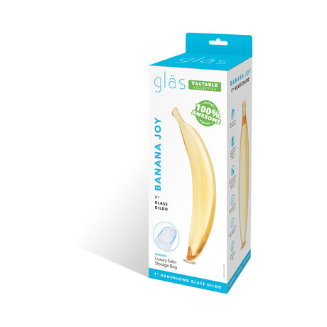 Glas Banana Joy 7 inches Glass Dildo packaging with playful banana design and luxury storage bag.