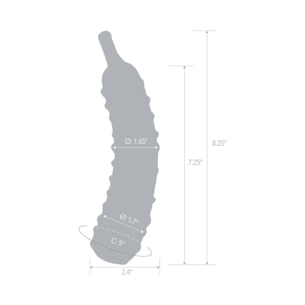 Glas Caressing Cucumber 8.25 inches Glass Dildo dimensions illustration showing size and shape details.
