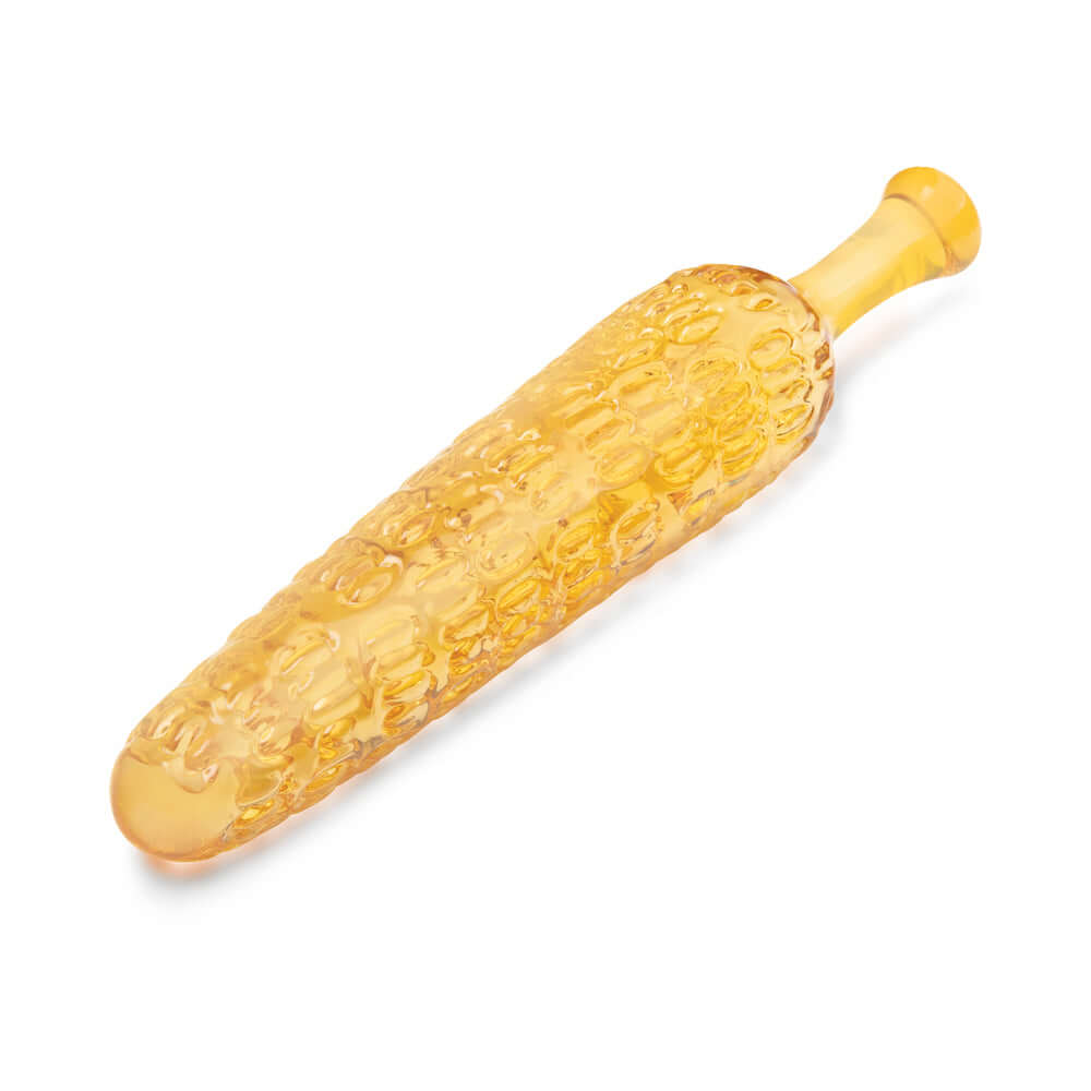 Glas Cornstar 8 inches Glass Dildo in yellow corn shape with textured kernels for enhanced stimulation.