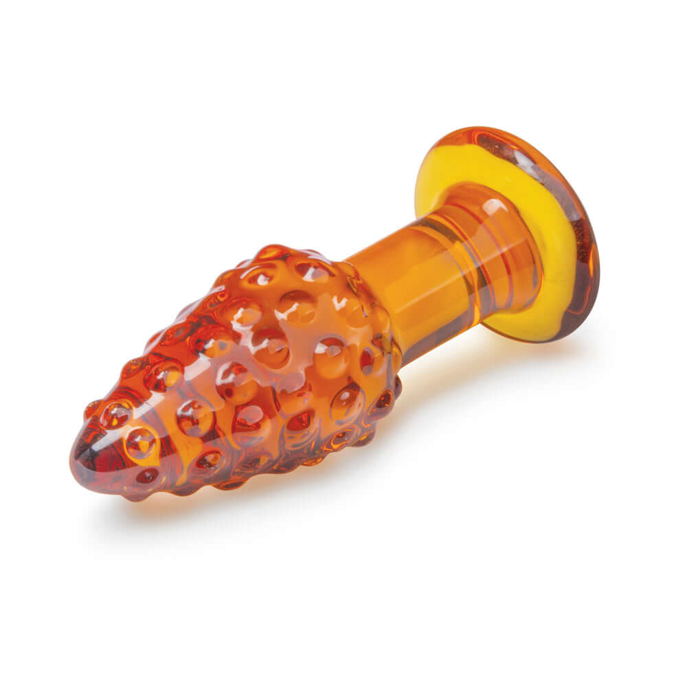 Glas Cornstar 4 Inches Glass Butt Plug, colorful glass plug with corn-on-the-cob design and textured surface.