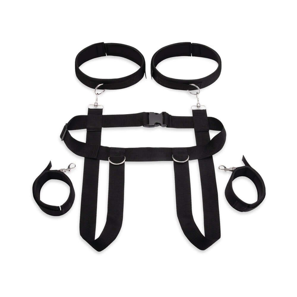 Lux Fetish Position Pal Harness with adjustable straps and thigh cuffs for enhanced intimacy.