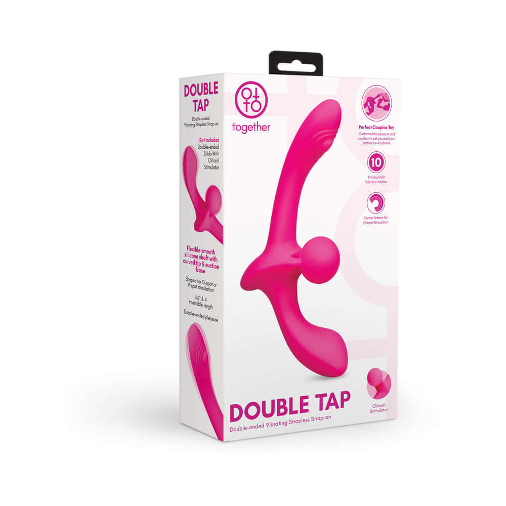 Together Double Tap Dual-Ended Vibrating Strapless Strap-on packaging showcasing its unique design and features.