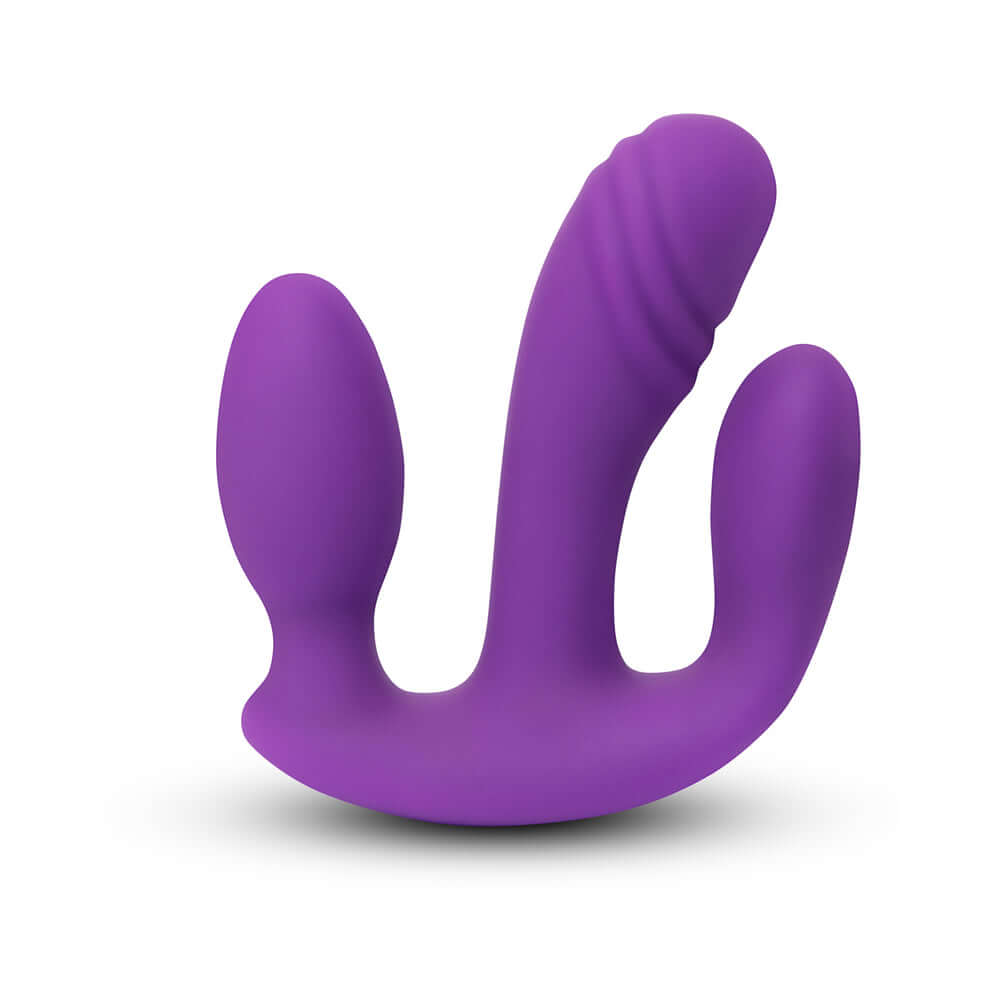 Together Blended Pleasure Remote Controlled Triple-Pronged Vibrator in vibrant purple design, showcasing unique prongs for stimulation.
