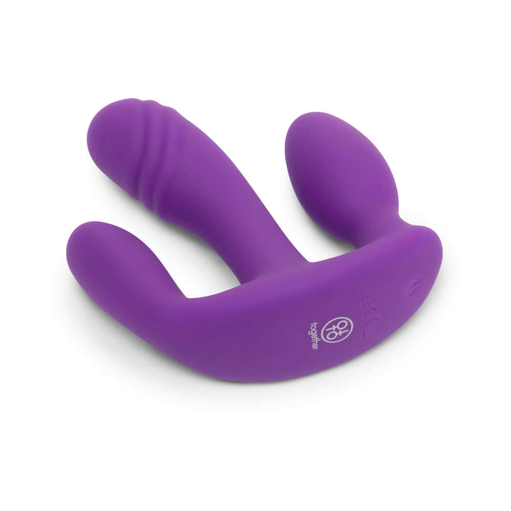 Together Blended Pleasure Remote Controlled Triple-Pronged Vibrator in purple silicone for blended stimulation.