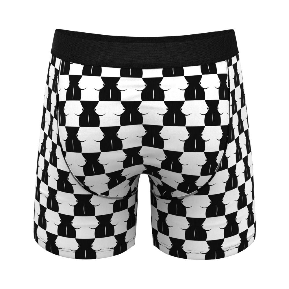 Shinesty Chest Mate Checkered Ball Hammock Pouch Underwear L featuring a bold black and white checkered pattern.