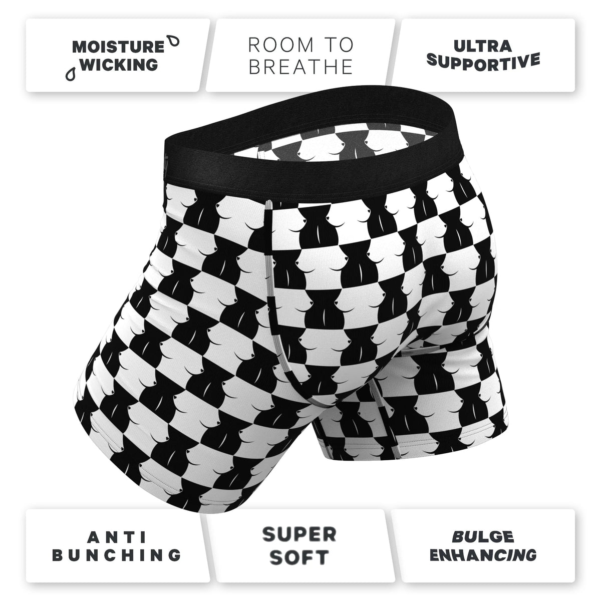 Shinesty Chest Mate Checkered Ball Hammock Pouch Underwear L featuring a black and white checkered design for comfort and support.