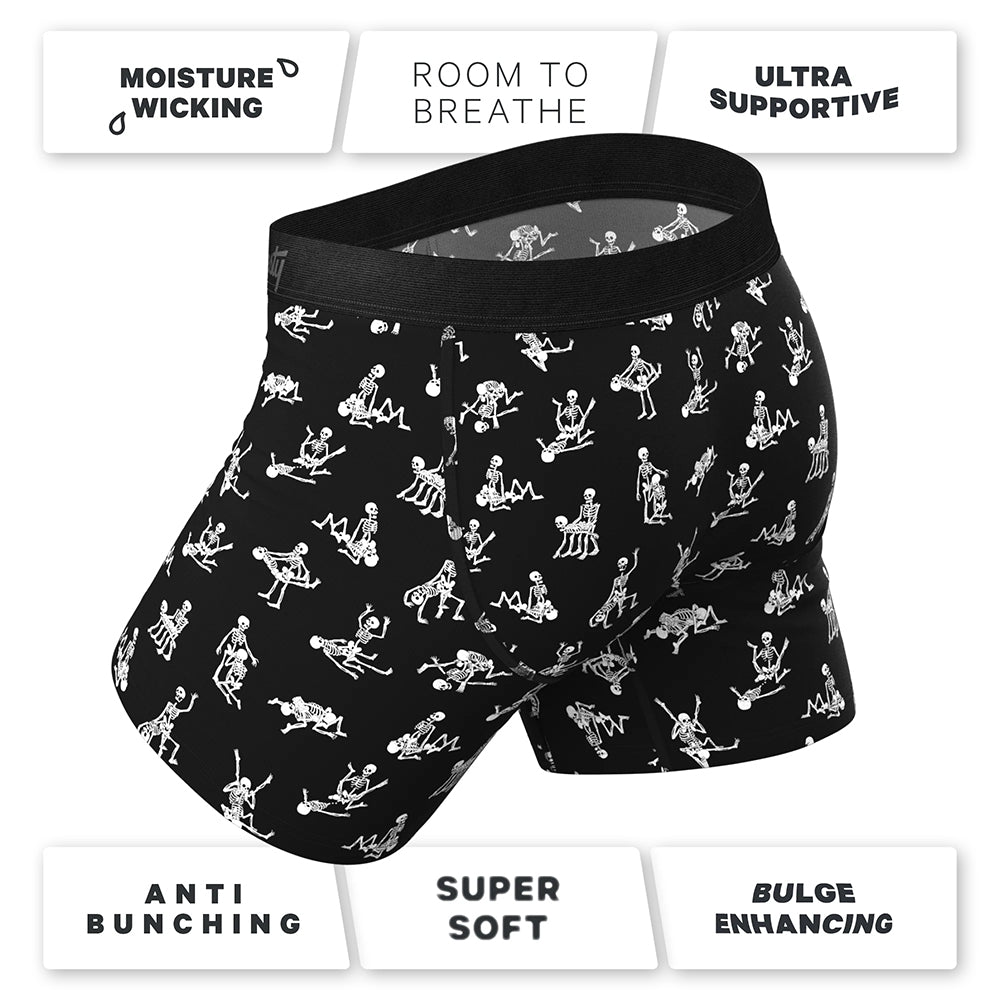 Shinesty Bare Back Bones Ball Hammock Pouch Underwear Small featuring glow-in-the-dark skeleton print.