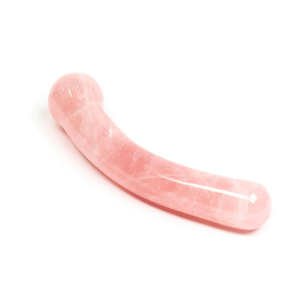 Chakrubs Heart Curve Rose Quartz Wand, a pink, curved wand made from natural rose quartz for G-spot stimulation.